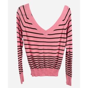 American‎ Eagle Pink Striped V Neck Long Sleeve Sweater Womens XL